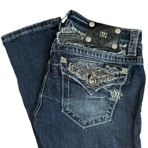 MISS ME Jean Capri Womens 27 Low Rise Signature Cropped Blue Embellished